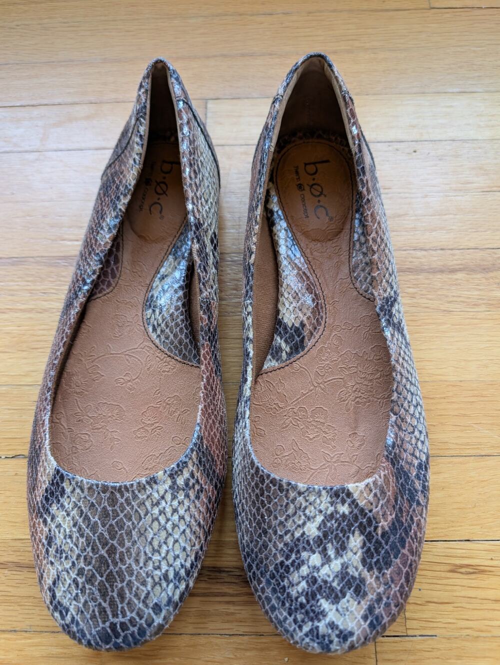 b.o.c Ballet Flats Snake Print Texture Slip On Shoes Size 9 Tan Black Career